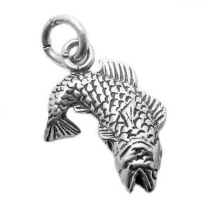 TROUT W/ BIG MOUTH CHARM IN 3D STERLING SILVER.